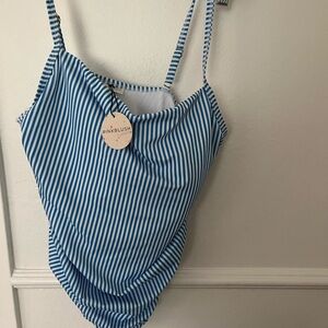 NWT Pink Blush Maternity One Piece Blue and White Stripe